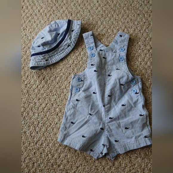 Little Me adorable Striped Baby Romper with matching Hat 3M - Picture 1 of 11
